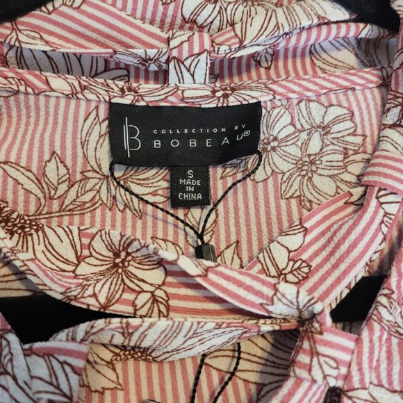 B Collection By Bobeau NWT Pink Floral Striped Criss Cross Bell Sleeves Size S - Picture 5 of 6